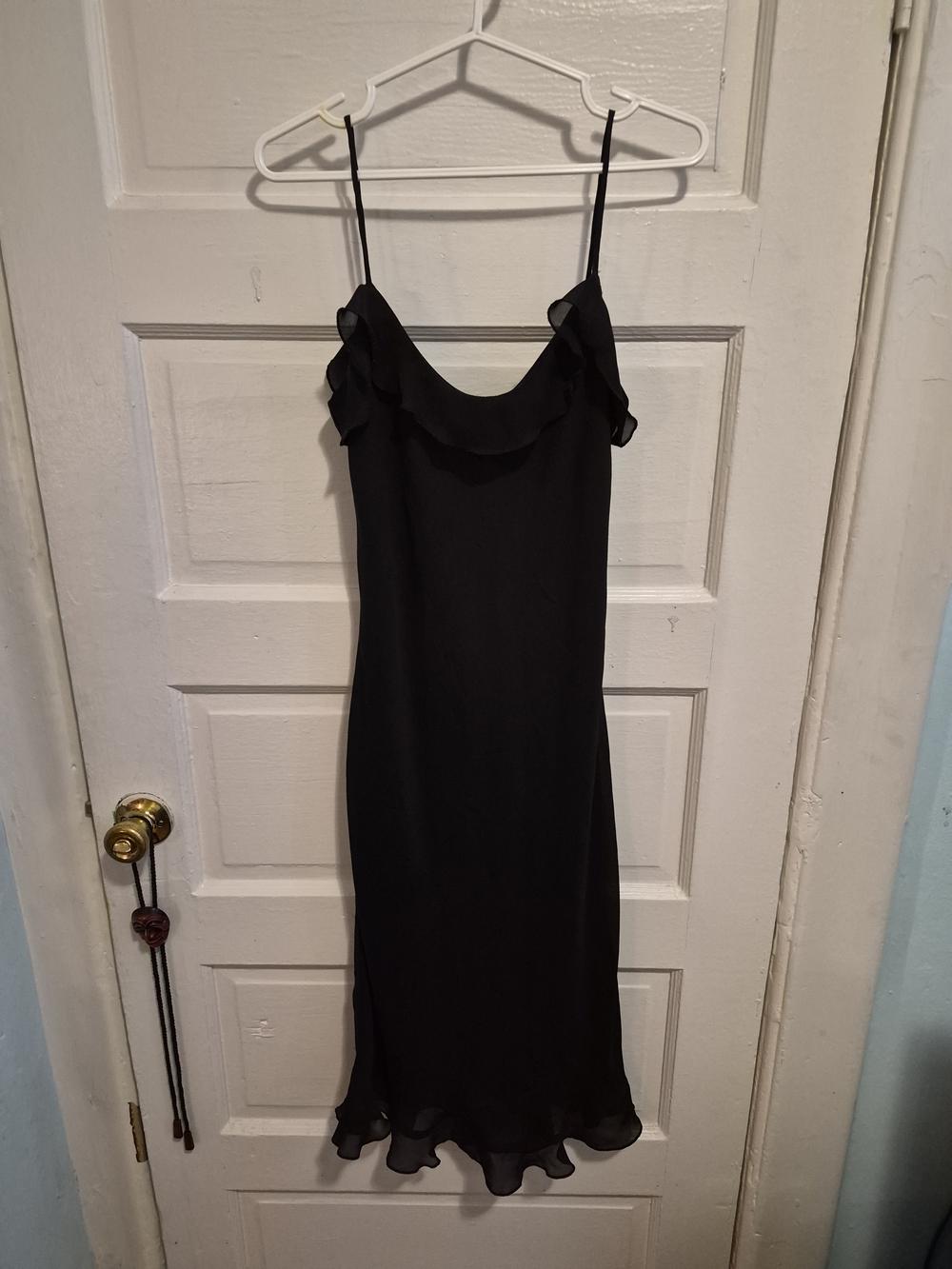 Alyn Paige Black Midi Slip Dress with Ruffle Details